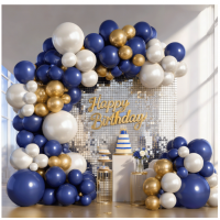 Navy Blue Gold Balloons Arch Kit, Double Stuffed Pearl White Blue Gold Chrome Balloons Garland Kit for Birthday Graduation Father's Day New Year Bridal Shower Wedding Party Decoration