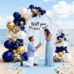 Navy Blue Gold Balloons Arch Kit, Double Stuffed Pearl White Blue Gold Chrome Balloons Garland Kit for Birthday Graduation Father's Day New Year Bridal Shower Wedding Party Decoration
