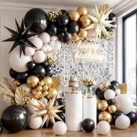 Black And Gold Balloon Arch Kit, Sand White Chrome Gold Confetti Cream Balloons Garland Kit with Exploding Star Foil Balloons for New Year Graduation Retirement Birthday Wedding Party Decorations