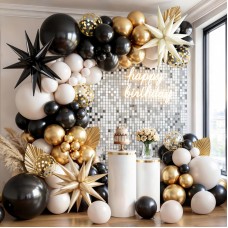 Black And Gold Balloon Arch Kit, Sand White Chrome Gold Confetti Cream Balloons Garland Kit with Exploding Star Foil Balloons for New Year Graduation Retirement Birthday Wedding Party Decorations