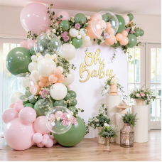 Pink and Green Balloon Arch Kit, Light Pastel Pink Orange Sage Green Sand White Balloons Garland Kit for Wedding Birthday Bridal Shower Bloom Woodland Boho Party Decorations