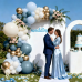Dusty Blue White Balloon Arch Kit, Light Blue Sand White Chrome Gold Balloons Garland Kit for Bridal Shower Birthday Gender Reveal Wedding Party Decorations