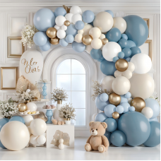Dusty Blue White Balloon Arch Kit, Light Blue Sand White Chrome Gold Balloons Garland Kit for Bridal Shower Birthday Gender Reveal Wedding Party Decorations