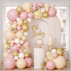 Pink and Gold Balloon Arch Kit,139 Pcs Light pink and White Balloons,Nude and Gold Confetti Balloons for Girl Women Princess Birthday Wedding Party Decorations