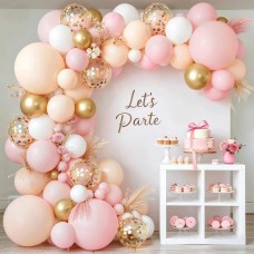 Pink and Gold Balloon Arch Kit,139 Pcs Light pink and White Balloons,Nude and Gold Confetti Balloons for Girl Women Princess Birthday Wedding Party Decorations