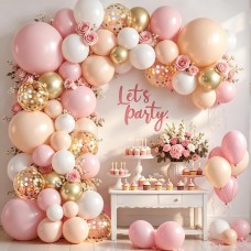 Pink and Gold Balloon Arch Kit,139 Pcs Light pink and White Balloons,Nude and Gold Confetti Balloons for Girl Women Princess Birthday Wedding Party Decorations Pink and Gold Balloon Arch Kit,139 Pcs Light pink and White Balloons,Nude and Gold Confetti Balloons for Girl Women Princess Birthday Wedding Party Decorations