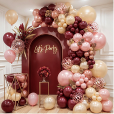 Burgundy Rose Gold Balloon Garland Arch Kit, 139 pcs Champagne Gold Balloons Rose Gold Confetti Balloons for Women Girls Birthday Wedding Bridal Shower Party Anniversary Decoration