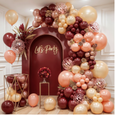 Burgundy Rose Gold Balloon Garland Arch Kit, 139 pcs Champagne Gold Balloons Rose Gold Confetti Balloons for Women Girls Birthday Wedding Bridal Shower Party Anniversary Decoration