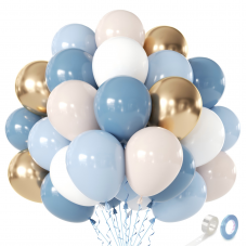 Dusty Blue Balloons,50 Pcs 12In Blue and White Balloons with Light Dusty Blue White Sand Chrome Gold Balloons for Gender Reveal Birthday Graduations Weddings Bridal Shower Party Decorations
