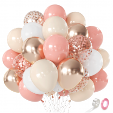 Retro Blush Pink Balloons,50 Pcs 12In Light Dusty Pink White Beige Champagne Gold Balloons for Princess Girls Birthday Bridal Shower Wedding and Valentine's Day Party Decorations