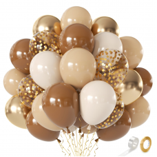 Brown Balloons,50 Pcs 12In Light Brown Beige Nude Chrome Gold Balloons for Bear Neutral Birthday and Woodland Jungle Safari Party Decorations