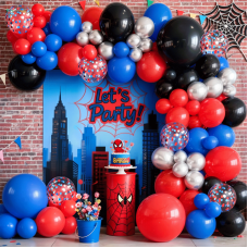 Black Red and Blue Balloon Arch Garland Kit, 129Pcs Red Black Blue Metallic Silver with Red Blue Confetti Balloons for Boys Spider Theme Birthday Graduation Hero Themed Party Decorations