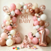 Pink and Brown Balloon Arch Kit, White Sand Rose Gold Confetti, Party | Dusty Retro Blush Pink Brown White Sand Rose Gold Confetti, for Birthday Baby Shower Wedding Bridal Shower Decorations