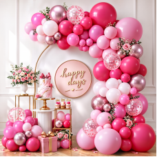 Hot Pink Balloon Arch Kit, Shades of Pink and Confetti, Party Decorations