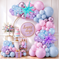 Pink Blue Purple Balloons Arch Kit, with Iridescent Explosion Star, Party